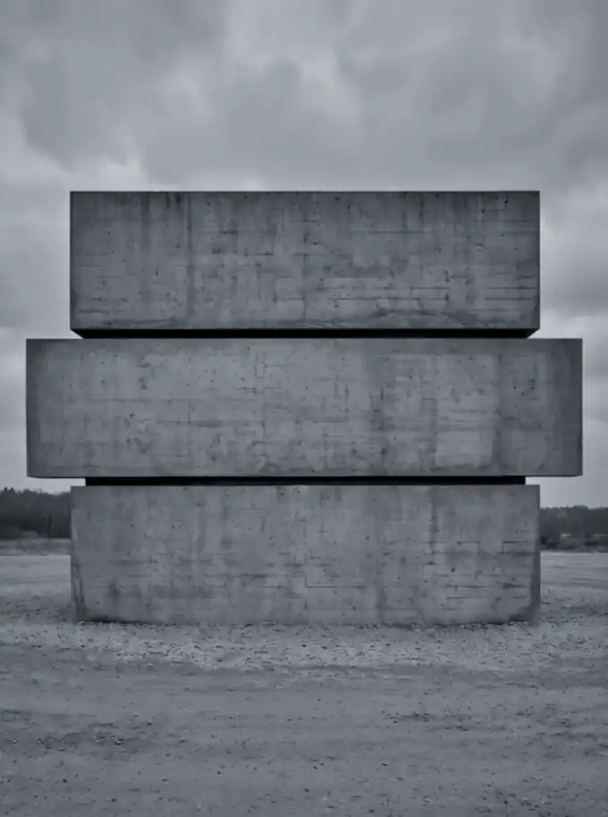 The same three concrete slabs, with the middle one now pushed well out
              of line and the gap standing open at both ends.